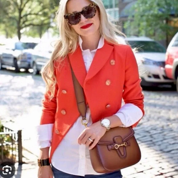 J. Crew Military Oxford Wool Blazer in Bright Flame in Size 0 - Picture 1 of 12